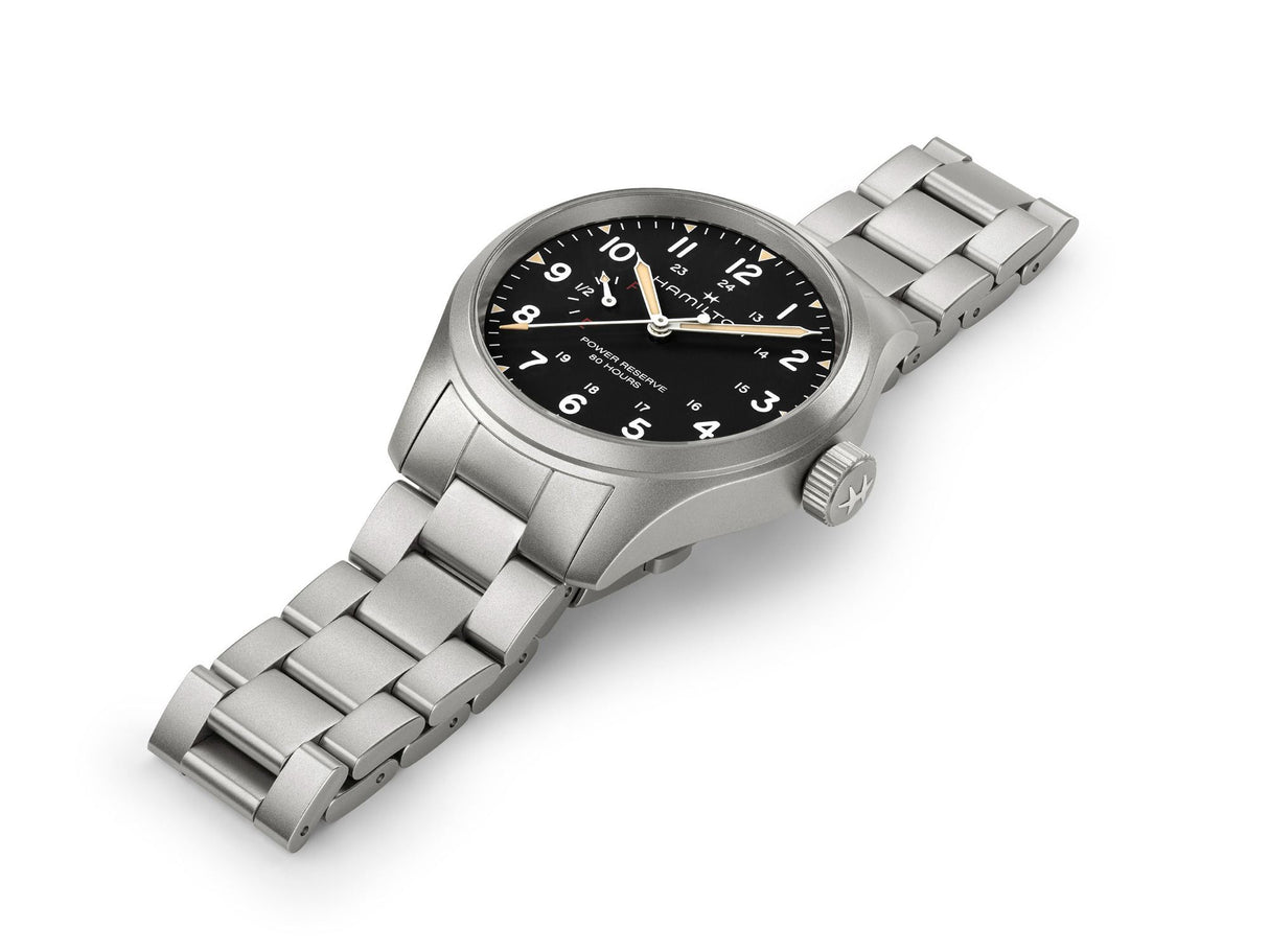 Khaki Field Mechanical Power Reserve Nero 40mm Acciaio