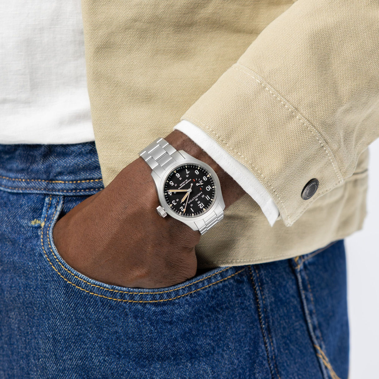 Khaki Field Mechanical Power Reserve Nero 40mm Acciaio