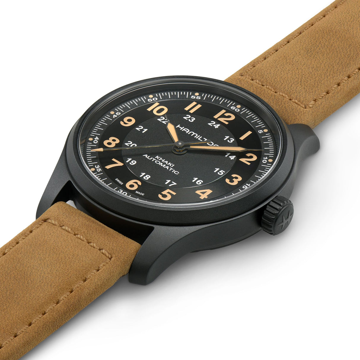 Khaki Field Titanium Automatico Nero Pelle 42mm