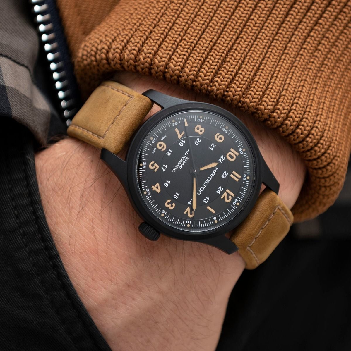 Khaki Field Titanium Automatico Nero Pelle 42mm