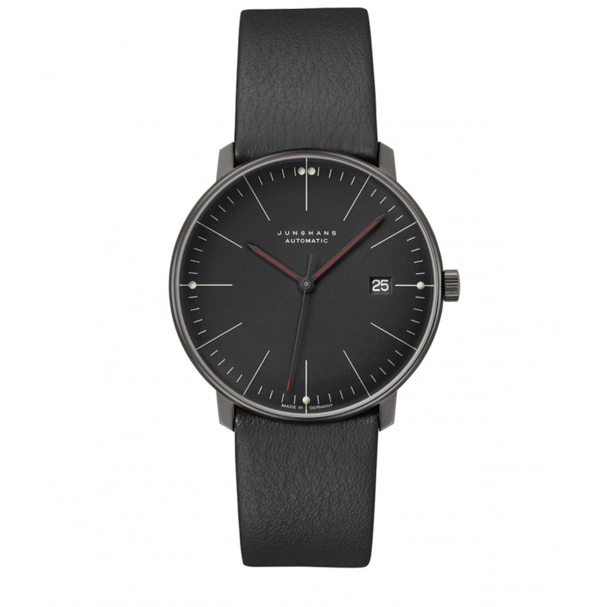 Max Bill Automatic Bauhaus Quadrante Nero Cinturino Pelle