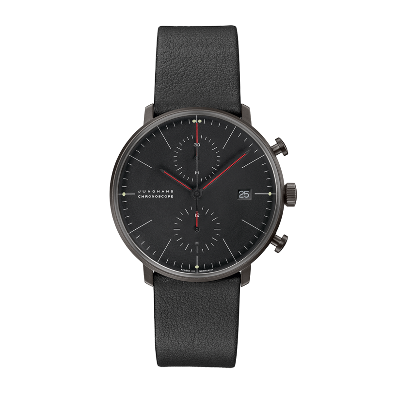 Max Bill Chrono Bauhaus Quadrante Nero Cinturino Pelle