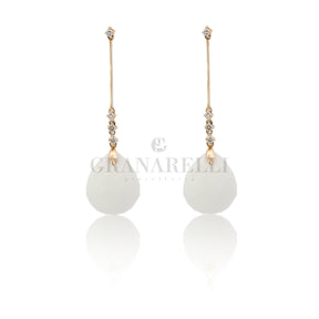 Boccola con goccia di agata bianca e diamanti bianchi in oro rosa-Orecchini-GRANARELLI-Gioielleria Granarelli
