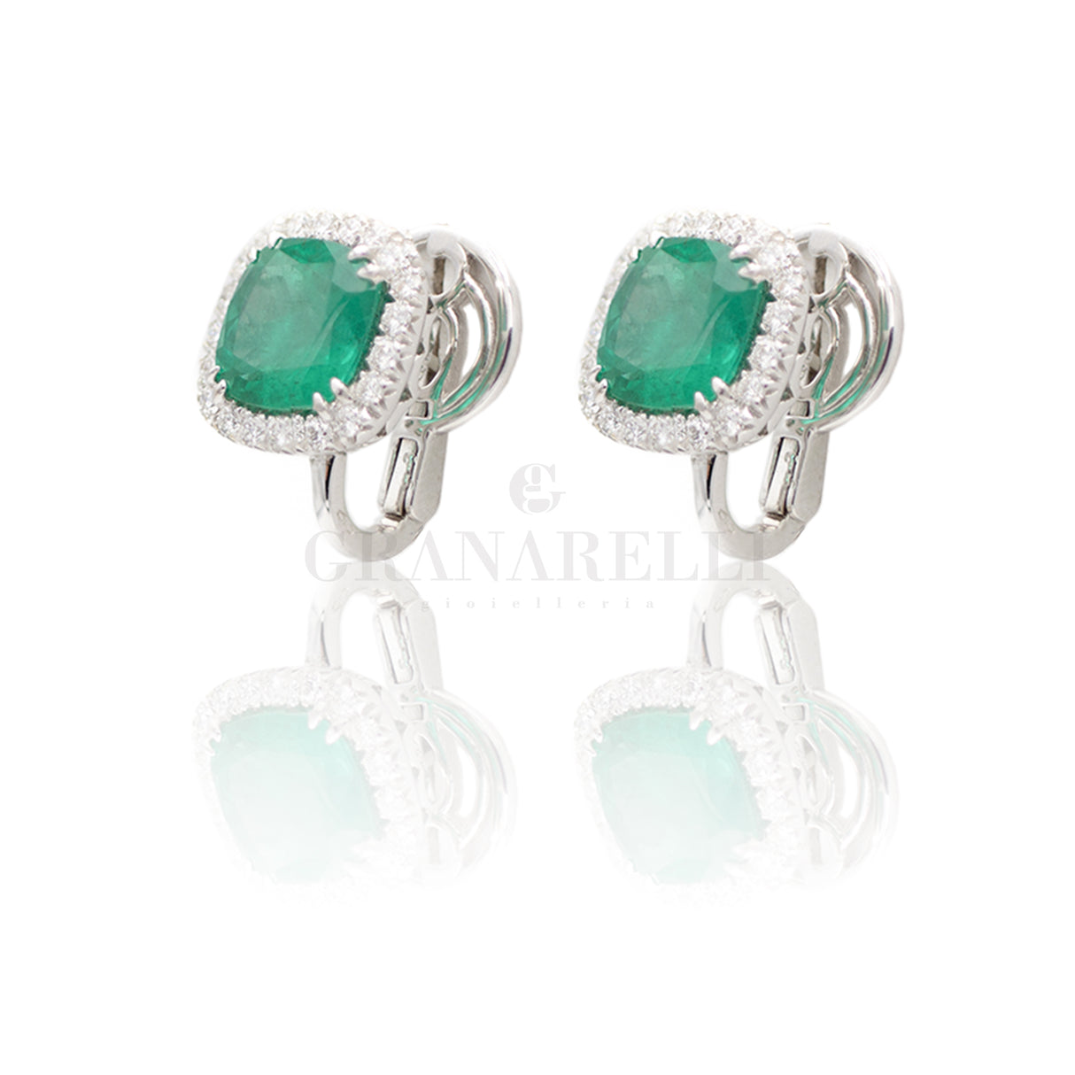 Orecchini Diamanti e Smeraldo Oro Bianco