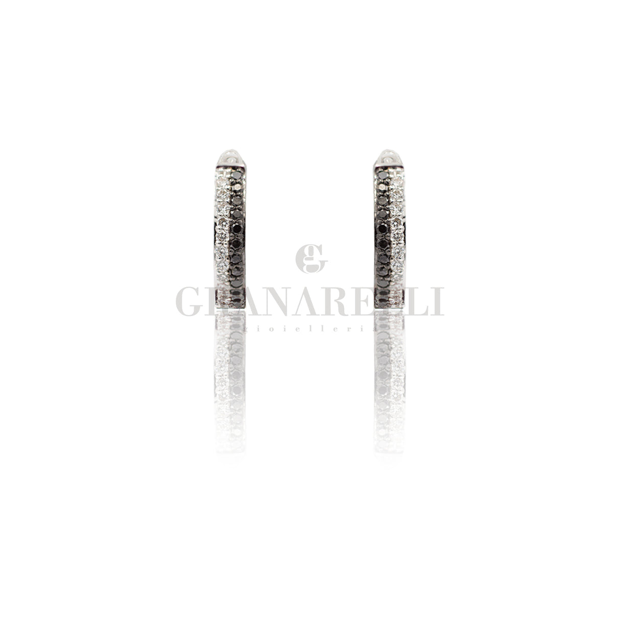 Orecchini Cerchi Mini Diamanti Bianchi e Neri In Oro Bianco