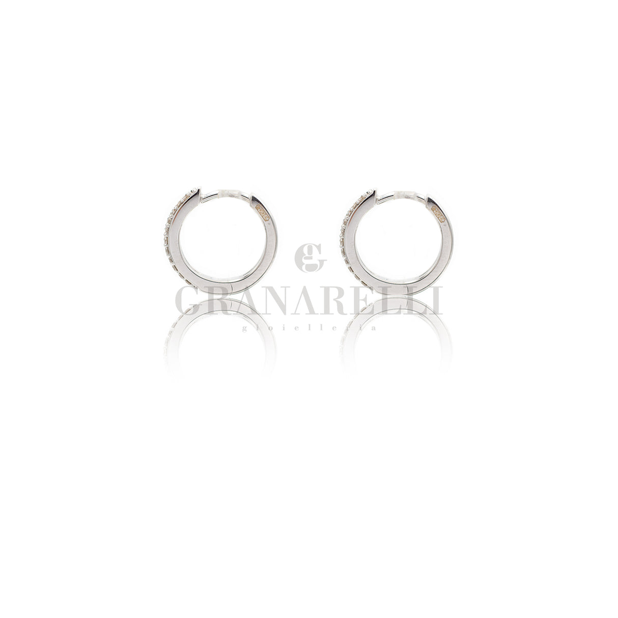Orecchini Cerchi Mini Diamanti Bianchi e Neri In Oro Bianco