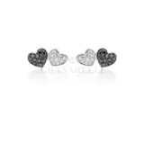 Earrings 2 hearts and white and black diamonds in white gold