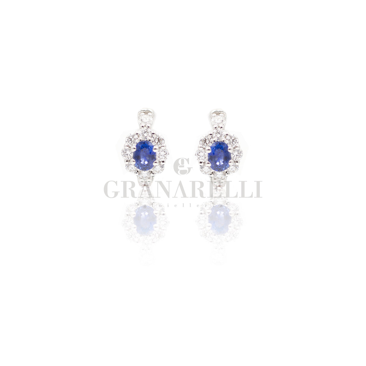 Orecchini Cerchio Zaffiro e Diamanti in Oro Bianco
