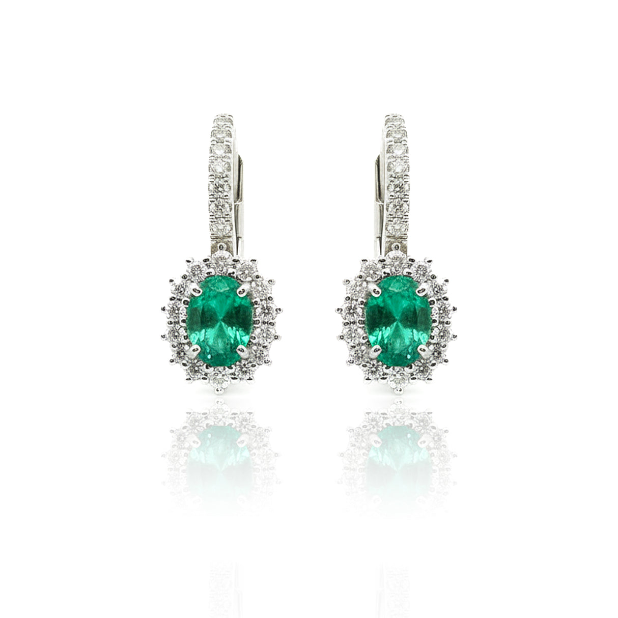 Orecchini in Oro Bianco con Smeraldi 0,99kt e Diamanti