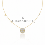 Girocollo tondo pavè con catena brillanti, in oro giallo