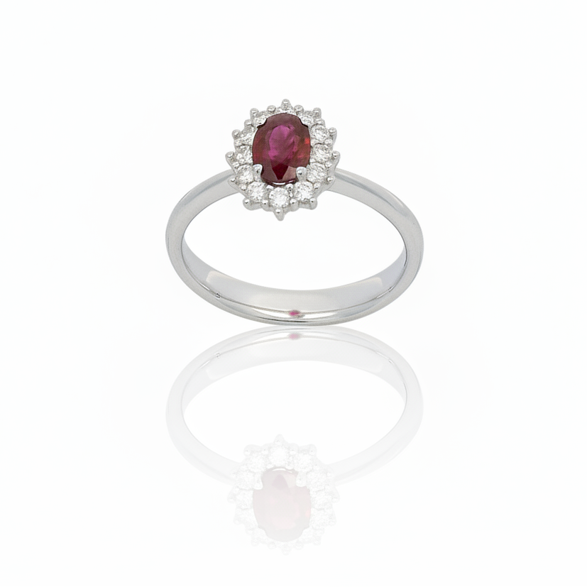 Ring ruby round halo no label
