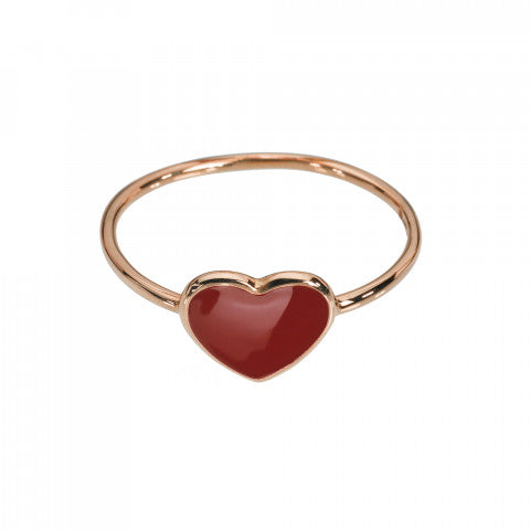 Anello Cuore Medio Smalto Rosso