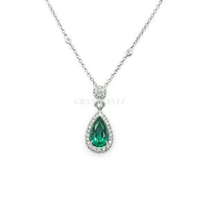 Girocollo Smeraldo Pendente taglio "Goccia" con contorno di Diamanti-Girocolli-CRIVELLI-Gioielleria Granarelli