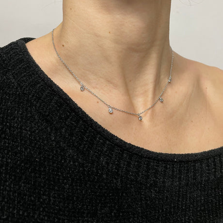 Girocollo 5 Brillanti a Goccia In Oro Bianco-Girocolli-GRANARELLI-Gioielleria Granarelli